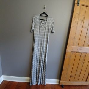 Gray and white striped maxi dress